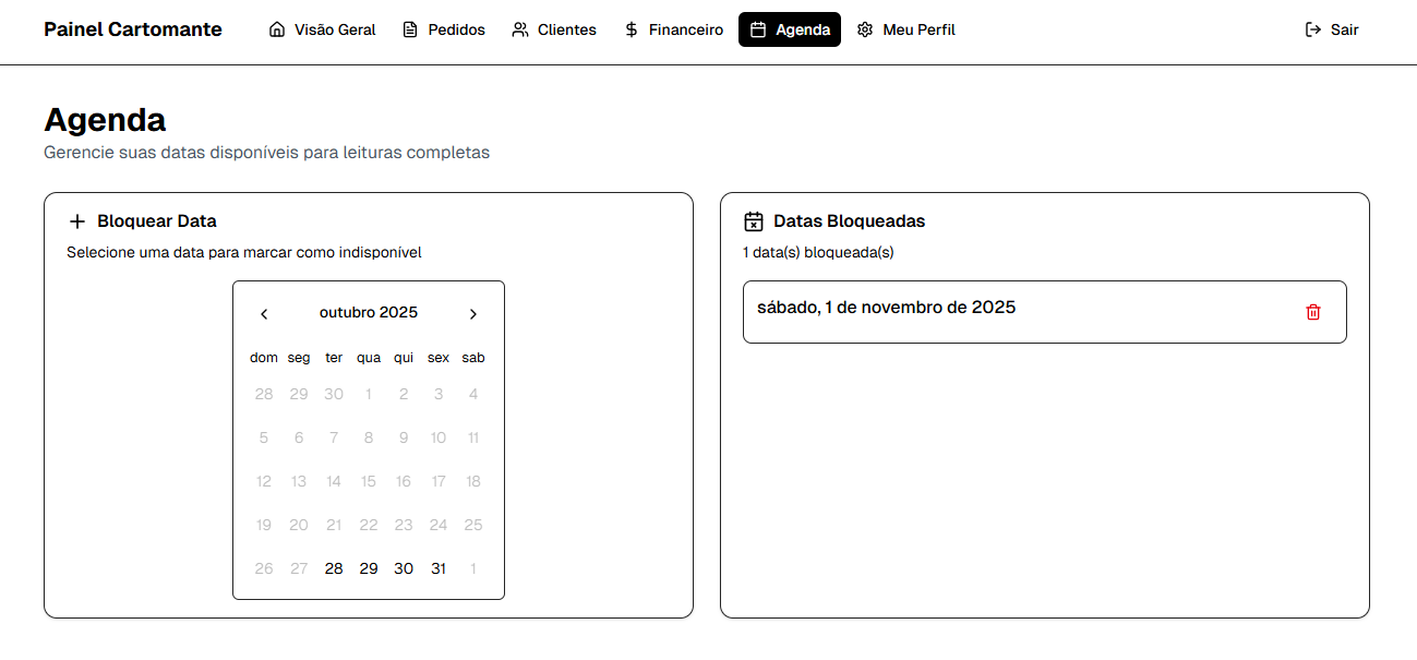 Interface de gestão de agenda mostrando calendário e datas bloqueadas